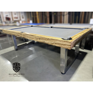 PIÈCE UNIQUE - 8ft Slate Odyssey Pool Billiard Table, Zebra Timber, Stainless Steel Frame & Legs